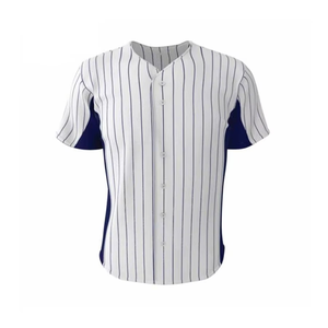 Custom <b>Baseball</b> Jersey Men's White Pinstripe Button Up Team Uniform with Logo Number 8 Sublimated Print Breathable Polyester - Product Image 3