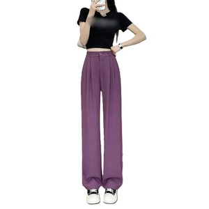 High <b>Waist</b> Pleated Satin Straight Pants Women Loose Ankle-Length Solid Color Button Fly Casual Summer <b>Trousers</b> Green - Product Image 2