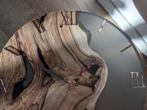 Handmade Wooden <b>Table</b> Clock with Epoxy Resin Live Edge Wood & Mirror Acrylic <b>Numbers</b> Modern Natural Home Decor - Product Image 2