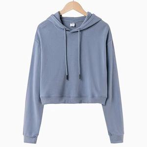 Womens <b>Crop</b> <b>Top</b> Hoodie Cotton Fleece Short Length Pullover Sweatshirt Adjustable Drawstring Hood Casual Streetwear - Product Image 1