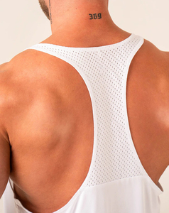 Men's Custom Made <b>White</b> Color Gym Wear <b>Tank</b> <b>Tops</b> Breathable Quick Dry Polyester Mesh Solid Pattern 180 Grams High Street Front - Product Image 5