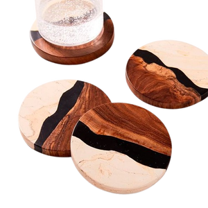 Round Wooden Coasters With Resin Inlay Modern Table Mats Non-Slip Drink <b>Pads</b> For Home Decor - Product Image 1