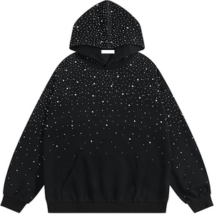 Custom Logo Winter <b>Drop</b> Shoulder French Terry Heavyweight 100% Cotton 450 Gsm <b>Acid</b> Washed Cropped Boxy Fit Rhinestone Hoodie Men - Product Image 1