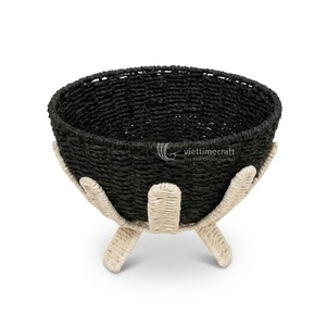Cesta de Almacenamiento Ecológica de Pasto Marino con Diseño Floral Bohemio, Organizador Multifuncional para el Hogar, Base Festoneada - Product Image 1