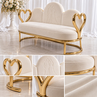 Canapé de mariage en acier inoxydable doré avec accoudoirs en forme de cœur, pour la scène de mariage, les banquets d'hôtel et les événements
