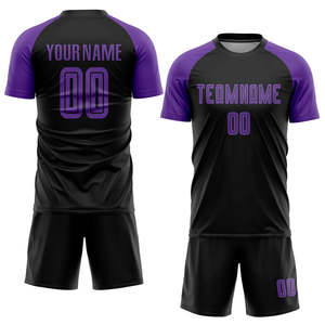 Uniforme de Fútbol Personalizado con Manga Raglán, Conjunto de Camiseta de Fútbol Negra y Morada para Hombre, Sublimada, Transpirable, Kits de Entrenamiento para Equipo, OEM/ODM - Product Image 1