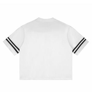 เสื้อยืดคอกว้างลายทางสีสันสไตล์เรโทร แขนสั้น ทรงยุโรปอเมริกัน ผ้าตาข่ายติดเทป น้ำหนัก 250 กรัม ทรงโอเวอร์ไซส์ - Product Image 2