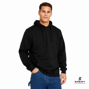 เสื้อฮู้ดผู้ชายสีดำ SINEWY ผ้าฝ้ายฟลีซ 100% ทรงโอเวอร์ไซส์ สวมใส่สบายสำหรับฤดูหนาว มีลายพิมพ์ - Product Image 1