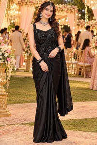 ชุดส่าหรีผ้าซาตินพรีเมียมสำเร็จรูปสำหรับผู้หญิง พร้อมเสื้อปักลายหนัก ชุดชาติพันธุ์ 2 ชิ้น ตัดเย็บสำเร็จ - Product Image 3