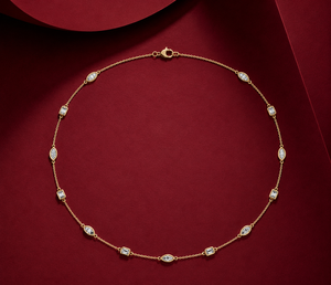 สร้อยคอเพชรทรงมาร์คีส์และทรงเอเมอรัลด์ 14K ทองคำขาว ประดับเพชรแล็บโกรว์ น้ำหนักรวม 2.80 กะรัต ความยาว 16 นิ้ว ชุบโรเดียม สำหรับผู้หญิง - Product Image 1