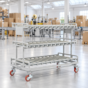 Chariot à roulettes NEWTEK à 3 niveaux en acier avec roulettes à frein pour la manutention industrielle en usine et en entrepôt - Product Image 3