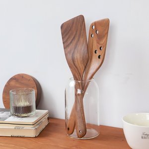 Juegos de herramientas de cocina de madera Espátulas para freír naturales espátula de madera maciza fácil para voltear alimentos - Product Image 2