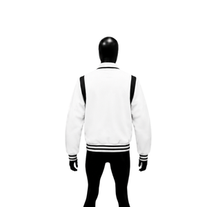 Chaqueta Varsity Blanca Personalizada con Ribete en Contraste Negro, Chaqueta Premium de Béisbol para Hombre y Mujer, Estilo Universitario Clásico - Product Image 2