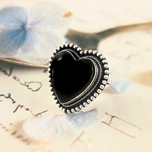 Anillo de Ónix Negro en Forma de Corazón Natural, Plata de Ley 925, Anillo de Compromiso con Piedra Preciosa Hecho a Mano, Joyería de Lujo, Regalo - Product Image 4