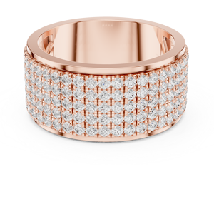 Anillo de Moissanita de Corte Redondo con Múltiples Hileras de Pavé, Anillo Ancho de Plata de Ley Chapado en Oro Rosa para Mujer - Product Image 1