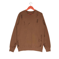 Suéter de Punto Rasgado para Hombre, Color Sólido, Manga Larga, Cuello Redondo, Invierno, Logotipo Frontal, Poliéster/Algodón, Ligeramente Elástico