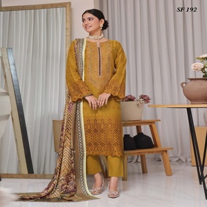 Bin Hameed Vol NAIN TARA longue robe Maxi lourde pelouse brodée trois pièces costume Punjabi pour femmes robes costumes de pelouse pakistanais - Product Image 2