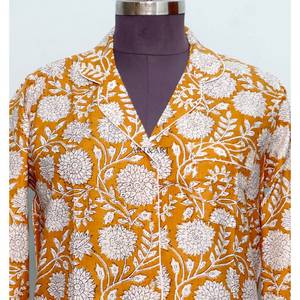 100% Pure Cotton Long Shirt <b>Dress</b> V-Neck 3/4 Sleeve Button Front belt Style Evening Formal Block Printed flare sleeves for women - Product Image 3