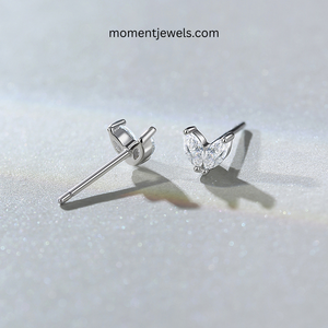 Rhodium Plated 925 Sterling <b>Silver</b> Moissanite <b>Stud</b> Earrings for Women V Shape Moissanite Ear <b>Studs</b> Claw Setting Simple Style - Product Image 3