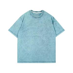 T-shirt à manches courtes coupe ajustée délavé à l'acide avec logo personnalisé pour homme, streetwear vintage de haute qualité 100% coton, grandes tailles - Product Image 5