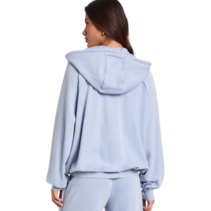 Conjunto de chándal de dos piezas para mujer con sudadera corta con cremallera, chaqueta holgada, pantalones de pierna ancha con cintura elástica, estilo casual, para descansar, al por mayor B - Product Image 4