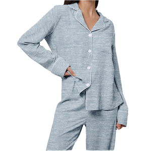 Women Custom Design Summer <b>Pajama</b> Set Long Sleeve Button-Up Comfortable Nightwear Sleepwear <b>Suit</b> Breathable 100% Cotton - Product Image 2