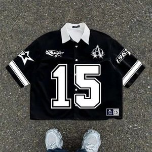 เสื้อเชิ้ตแขนสั้นสไตล์วินเทจ Y2K สำหรับผู้ชาย พิมพ์ลายกราฟิก ทรงโอเวอร์ไซส์ ติดกระดุม แบบเสื้อเบสบอล/โปโล - Product Image 3