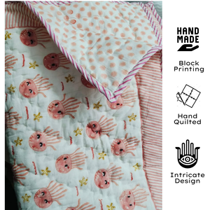 Edredón para Bebé de 40" X 60", Reversible, para Uso Doméstico, para Todas las Estaciones, Suave, Ecológico, con Tinte No Tóxico, Algodón Jaipuri Estampado a Mano - Product Image 2