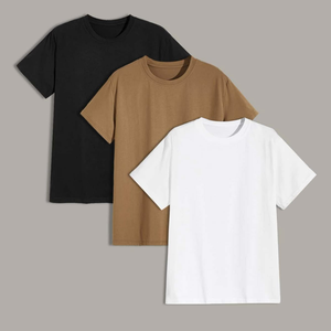 เสื้อยืดผู้ชายผ้าฝ้ายเรียบแบบขายส่ง พิมพ์โลโก้ตามสั่ง สีดำ สีขาว เสื้อยืดพื้นฐานลำลอง - Product Image 3