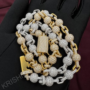 สร้อยคอทองคำแท้ 14K ประดับโมอิสซาไนต์ รับรองโดย IGI ขนาด 9 มม. ดีไซน์ลูกบอลประดับเพชรเต็มเม็ด สไตล์ฮิปฮอปแบบคิวบันลิงค์ - Product Image 5