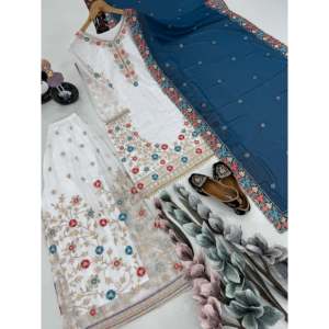 Magnifiques robes de soirée élégantes en plazzo et dupatta avec travail manuel en pierre - Product Image 3