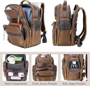 Genuine Leather Backpack Bag Pack for Men Women Vintage Travel School Laptop <b>Rucksack</b> Custom Logo OEM Wholesale Supplier - Product Image 3