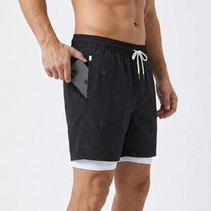 Premium 2-in-1 <b>Men's</b> Board Shorts with Compression Liner Quick Dry Black Anchor Print Swim <b>Trunks</b> Custom Logo 2026 - Product Image 4