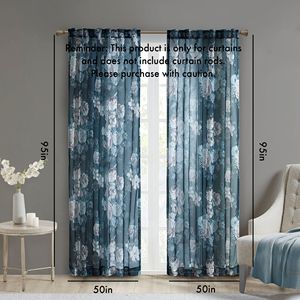 Tenda trasparente in Voile con stampa floreale con tasca a asta e tende e mantovane con linguetta posteriore - Product Image 4
