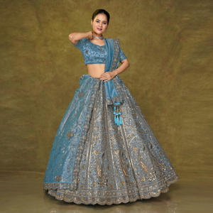 Twill Net Lehenga Choli with Intricate Embroidery, <b>Flared</b> <b>Skirt</b>, Designer Blouse and Coordinated Dupatta - Product Image 2