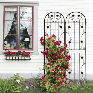 Set di 2 tralicci da giardino in metallo nero da 220 cm x 50 cm, antiruggine, per piante rampicanti, recinzioni e cancelli - Product Image 1