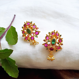 Vintage South Indian Gold Earrings with Pearl and Diamond Bezel Setting - Product Image 3