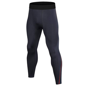 Leggings de Compresión Largos para Hombre, Azul Oscuro con Franjas Laterales Rojas, Cintura Media Elástica, Spandex, Poliéster, Diseño Sólido, OEM - Product Image 3