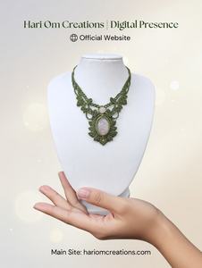 Collar de Macramé Hecho a Mano con Cuarzo Rosa, Cordón Verde Oliva Estilo Boho, Joyería de Piedras Preciosas Rosas para Sanación, Venta al Por Mayor - Product Image 3