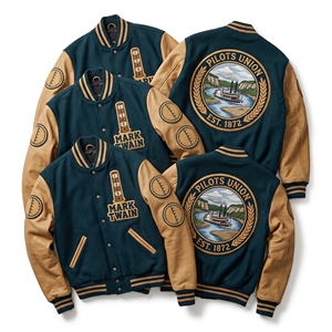 OEM Custom Varsity Letterman Jacket Wool Leather Sleeves Hydrography Guild Chart Embroidery Lead Line Patch Black <b>Coat</b> - Product Image 2