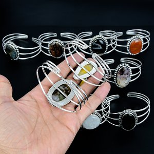 <b>INFINITY</b> EXPORTS Natural Mix Gemstone 925 Sterling Silver Plated Trendy Women's Bangle <b>Bracelet</b> for Party & Wedding - Product Image 3