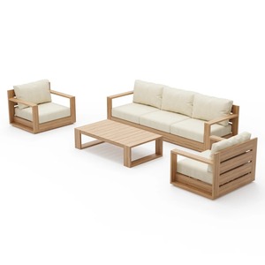 Contemporary Outdoor Teak <b>Sofa</b> Set with Armchair and Table, Durable Garden Furniture with Cushion for Resort, Villa, Hotel - Product Image 1