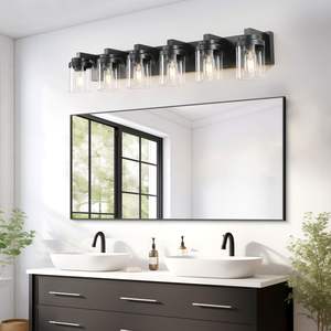 Luminaire de salle de bain moderne à 6 lumières, abat-jour en verre noir et transparent pour chambre à coucher et couloir, ampoules non incluses - Product Image 3