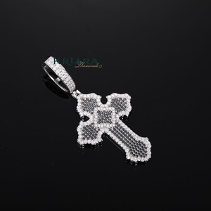 <b>Cross</b> <b>Pendant</b> 925 <b>Silver</b> Rhodium Plated & 18K Gold Plated Hip Hop Moissanite Round Brilliant Cut Unisex Everyday Wear - Product Image 1