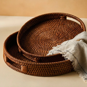 Plateau rond en rotin multi-usage, écologique, grand format, avec poignées, style unique, à prix bas - Product Image 1
