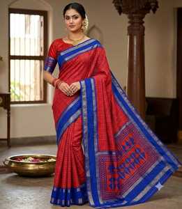 Dola Silk <b>Gap</b> Bentex Border With Chex Weaving & Printed Pallu - Product Image 1