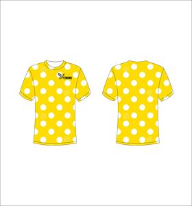 T-shirt personnalisé sublimé, imprimé sur toute la surface, motif à pois jaunes, unisexe, col rond, respirant, en polyester, Ferocious Clothing - Product Image 1