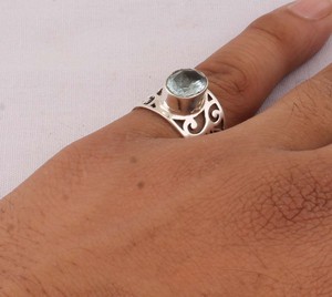 Natural Blue Topaz <b>Ring</b> 925 Sterling Silver Vintage Style Genuine Blue Gemstone <b>Ring</b> for Women Handcrafted <b>Boho</b> Fine Jewelry - Product Image 6