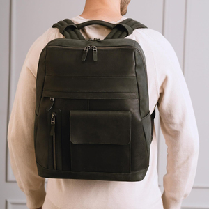 Vintage <b>Brown</b> Leather Laptop <b>Backpack</b> for Men Women 15 Inch Travel Business <b>Backpack</b> with Trolley Sleeve - Product Image 3