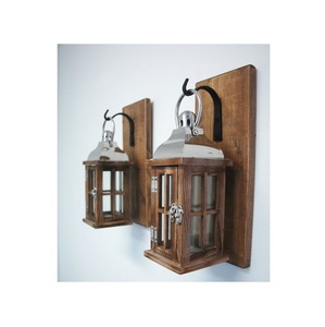 Farol de Madera Hecho a Mano con Ventanas de Vidrio, Asa de Cuerda, Portavelas Decorativo, Centro de Mesa - Product Image 5